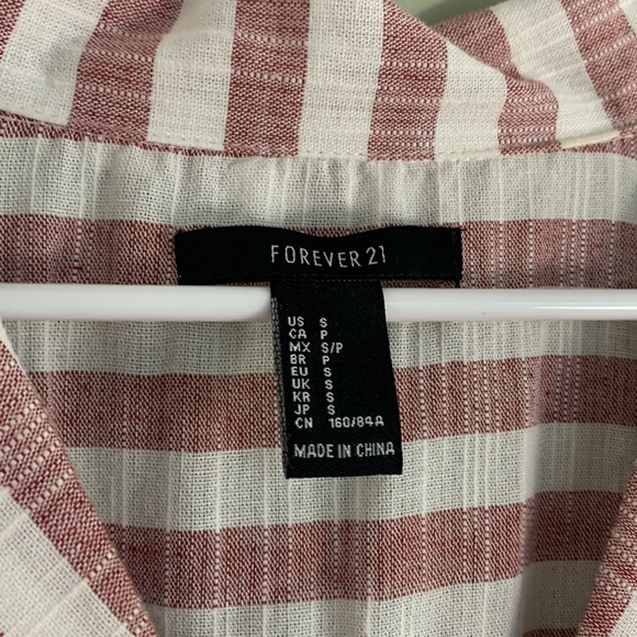 Pink white stripe cropped collar top - Picture 2 of 6